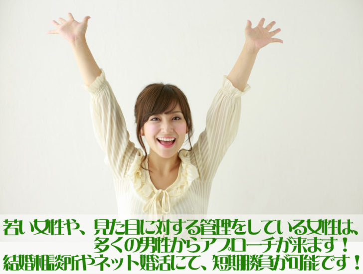 若い女性や、自己管理により見た目を若く保っている女性は、「ネット婚活」や「結婚相談所の検索システム」により、多くの男性からアプローチが来ます。